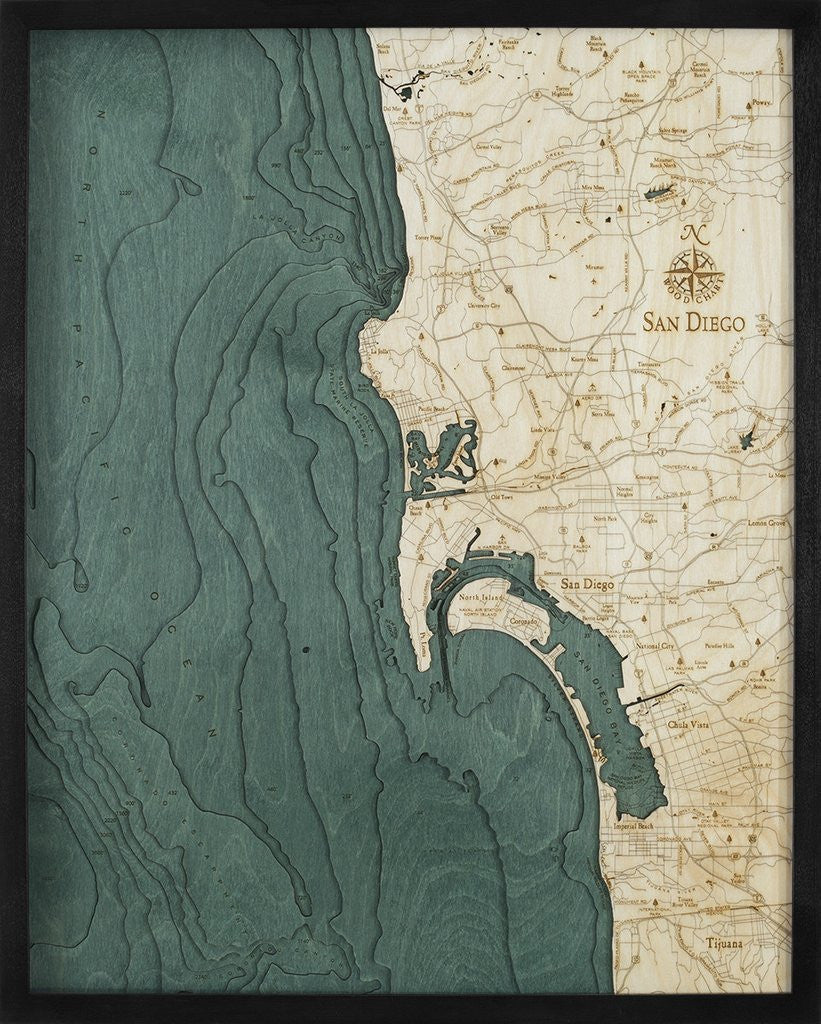 3-D Framed Wood Bathymetric Charts - Nautical Luxuries