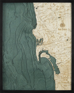3-D Framed Wood Bathymetric Charts - Nautical Luxuries