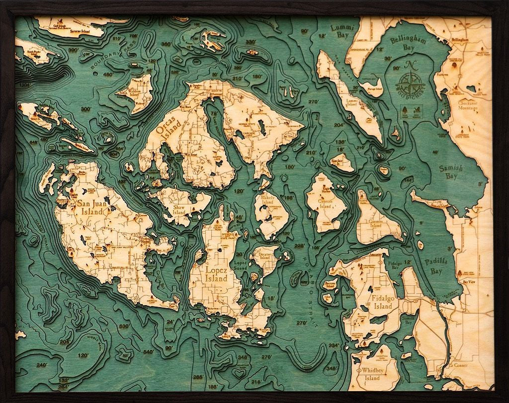 3-D Framed Wood Bathymetric Charts - Nautical Luxuries
