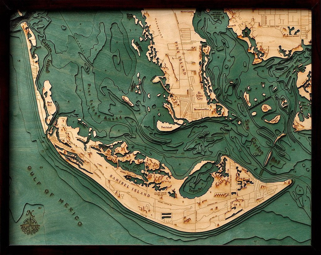 3-D Framed Wood Bathymetric Charts - Nautical Luxuries