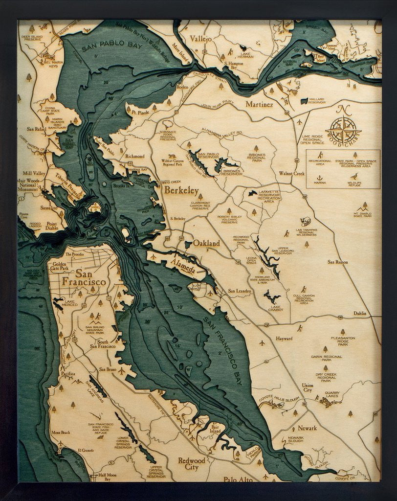 3-D Framed Wood Bathymetric Charts - Nautical Luxuries