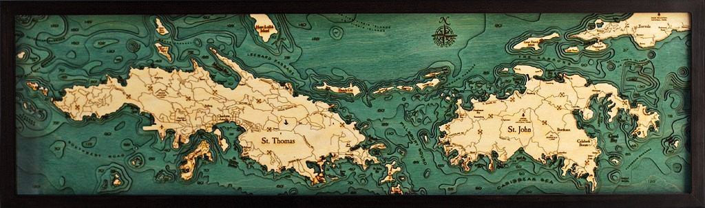 3-D Framed Wood Bathymetric Charts - Nautical Luxuries