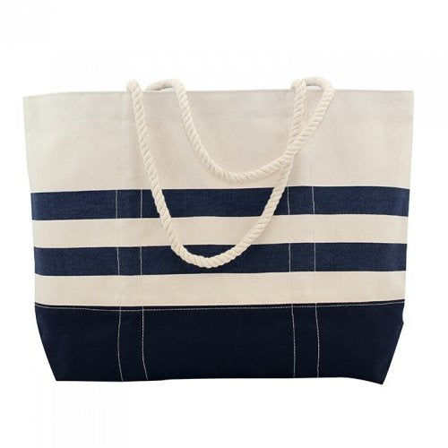Cabana Stripe Rope Handle Canvas Carryall Tote - Nautical Luxuries