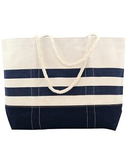 Cabana Stripe Rope Handle Canvas Carryall Tote - Nautical Luxuries
