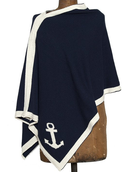 Eco-Conscious Nautical Anchor Knit Poncho - Nautical Luxuries