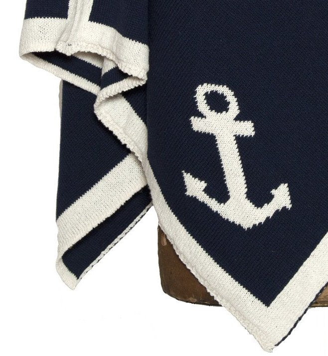 Eco-Conscious Nautical Anchor Knit Poncho - Nautical Luxuries