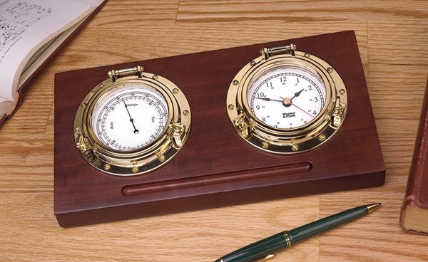 Weems & Plath Porthole Clock & Barometer Desk Set