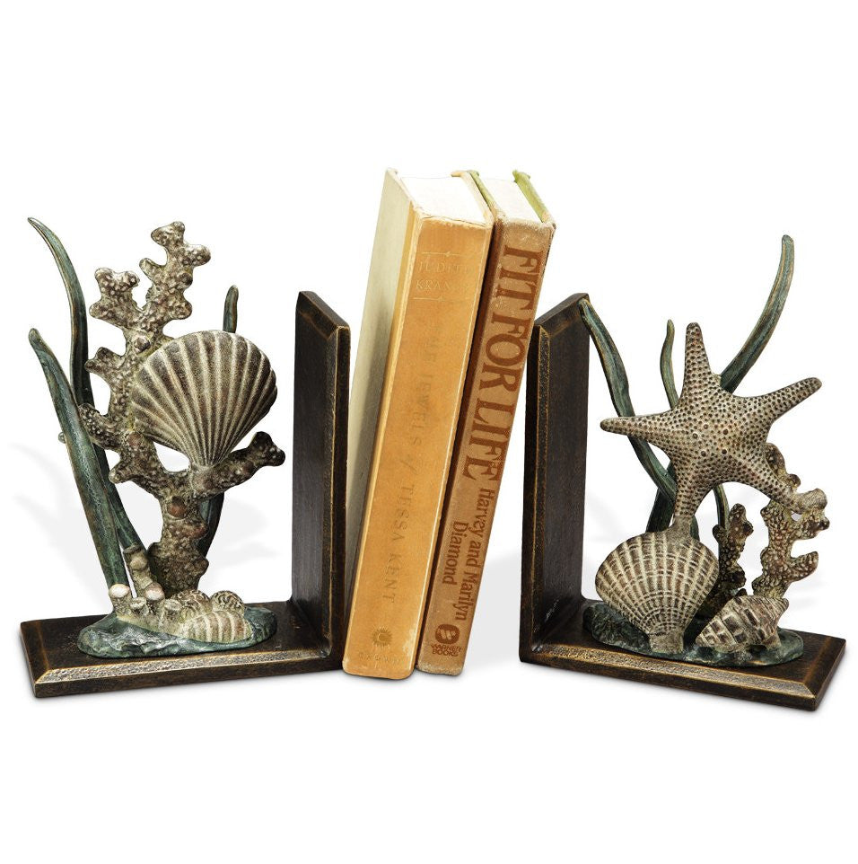 Shell Reef Metal Bookend Set - Nautical Luxuries