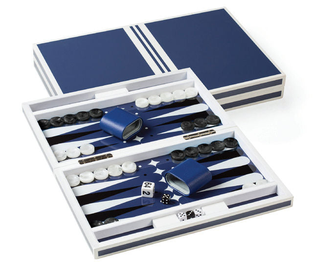 Lacquered Wood Nautical Blue Superyacht Backgammon Set - Nautical Luxuries