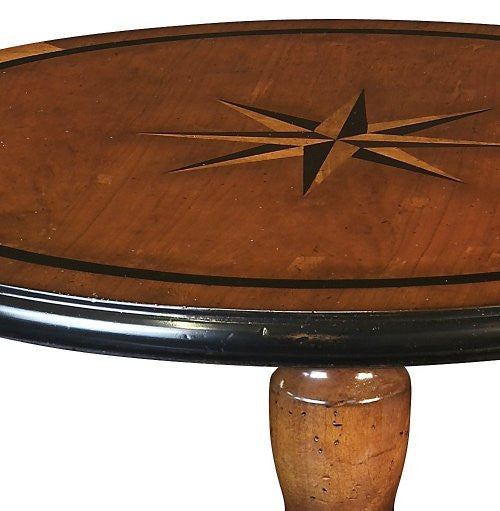 Inlaid Compass Rose Wooden Accent Table - Nautical Luxuries