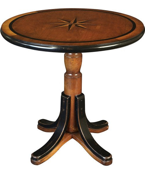 Inlaid Compass Rose Wooden Accent Table - Nautical Luxuries