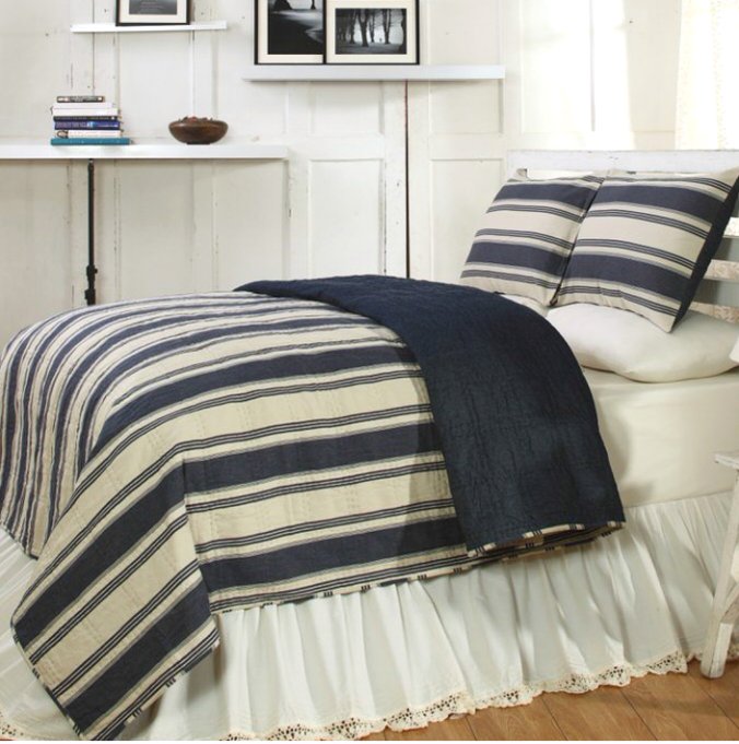 Hatteras Stripe Denim Blue Rustic Bedding Collection - Nautical Luxuries