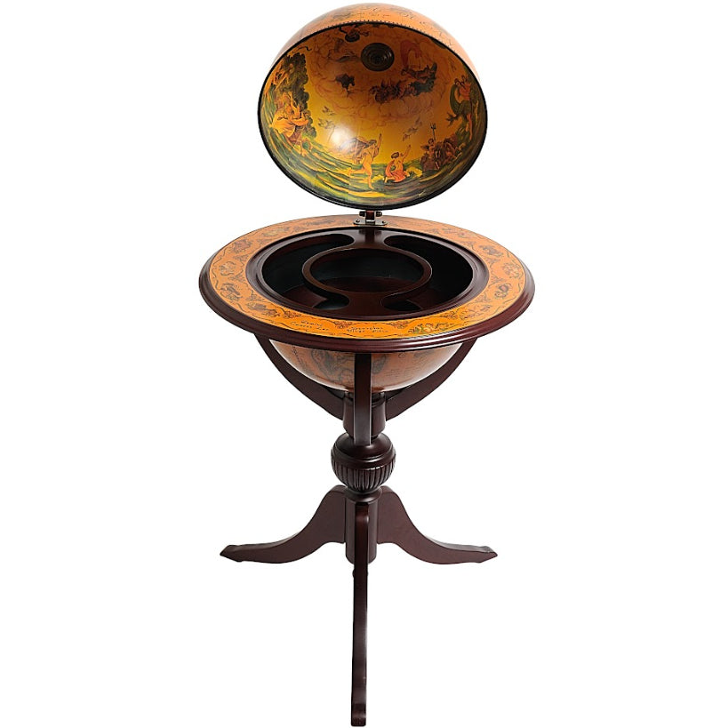 Old World Pedestal Floor-Standing Globe Bar - Nautical Luxuries